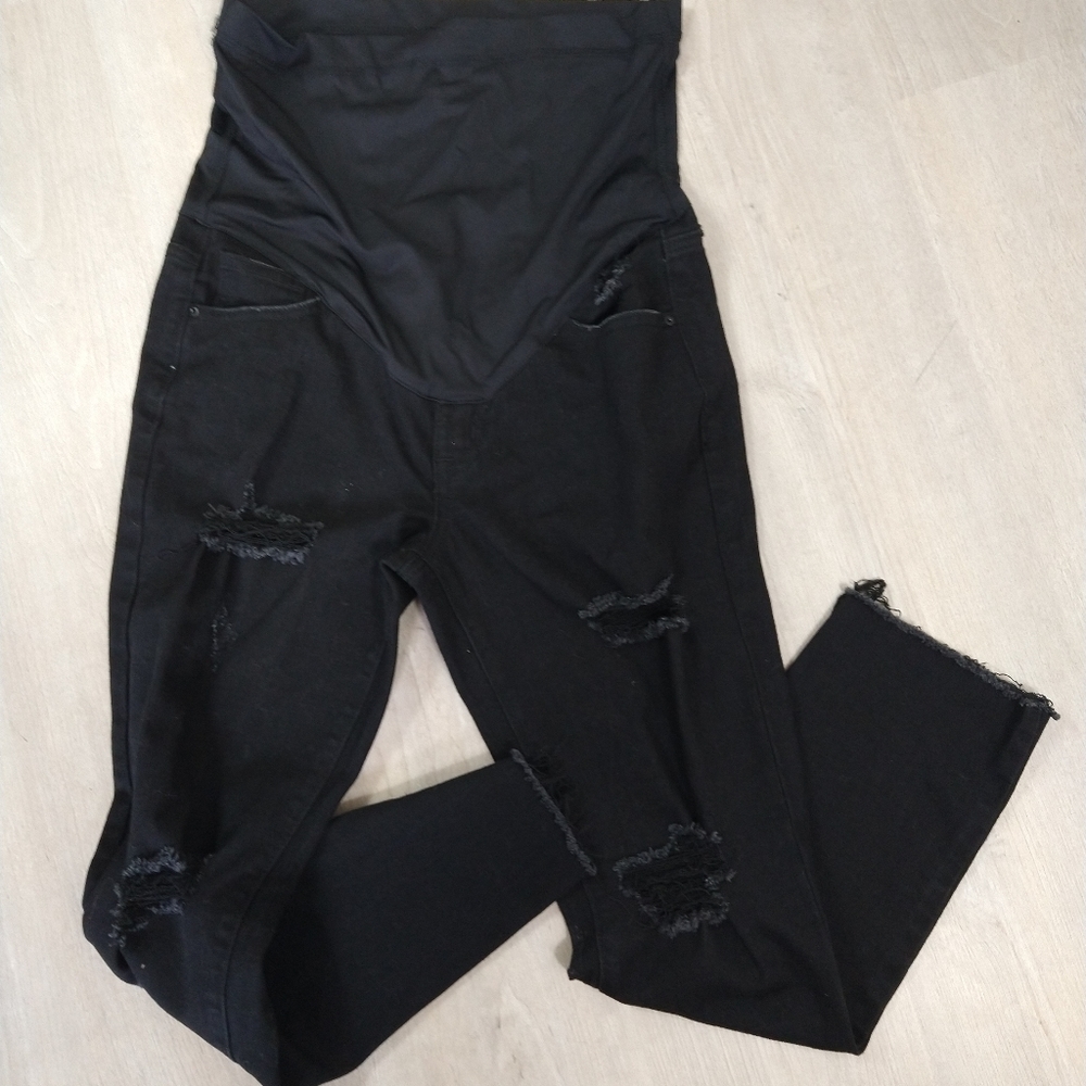 Pink Blush black destroyed fray jeans maternity 28